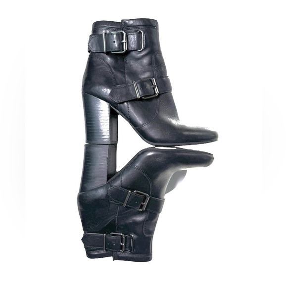 Vince Camuto Simlee Women’s Black Leather  Buckle Ankle Boots Moto Goth Sz 7.5 - Picture 6 of 10